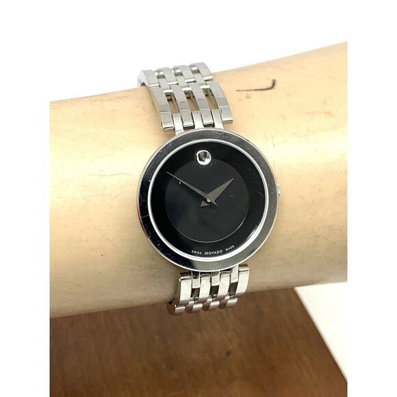Movado Women's Watch 0607051 Esperanza Black Dial Swiss Quartz Silver Steel 28mm - Picture 10 of 13